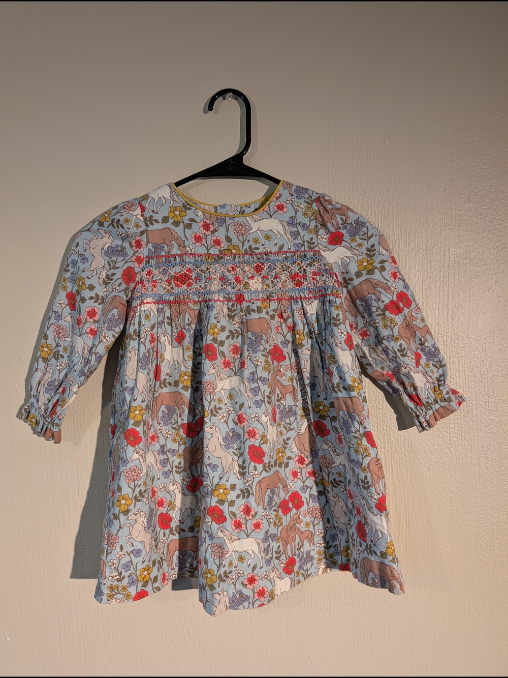 Boden Light Blue Floral & Horse Smocked Casual Dress
